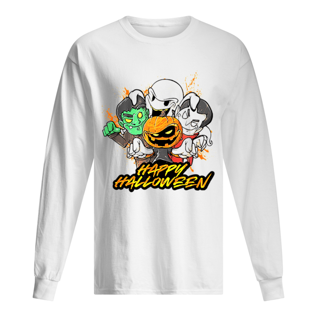 Halloween Pumpkin Face Vampire Ghost Frankenstein Long Sleeved T-shirt 