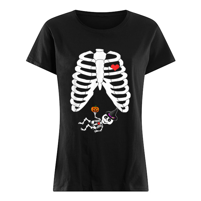 Halloween Skeleton Pregnancy Heart Baby Girl X-Ray Classic Women's T-shirt