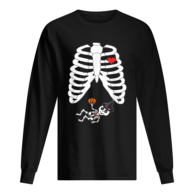 Halloween Skeleton Pregnancy Heart Baby Girl X-Ray Long Sleeved T-shirt 
