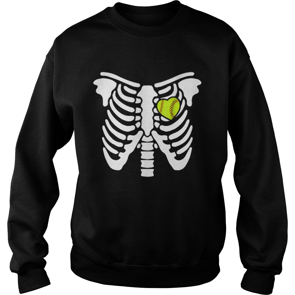 Halloween Softball Softball Heart In Ribcage Sweatshirt