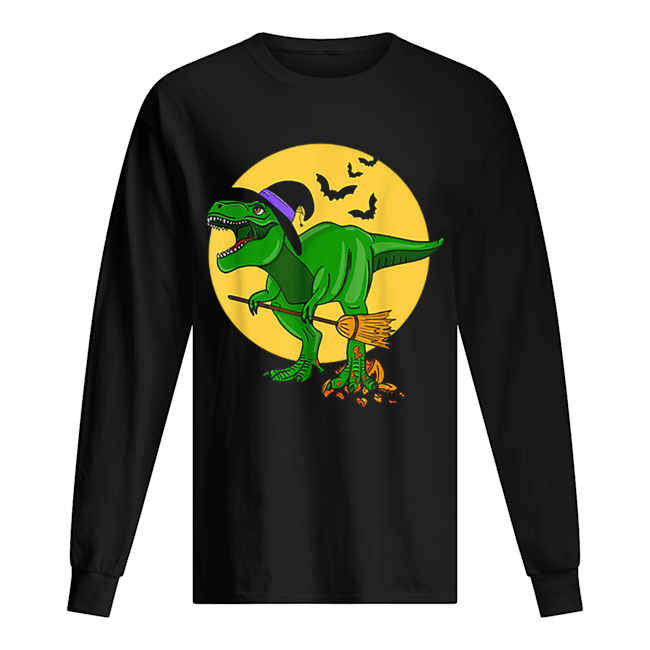 Halloween T Rex Dinosaur in Witch Costume Funny Boys Girls Long Sleeved T-shirt 