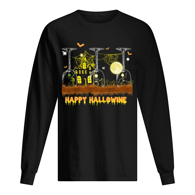 Happy Hallowine Glass Wine T-Shirt Long Sleeved T-shirt 