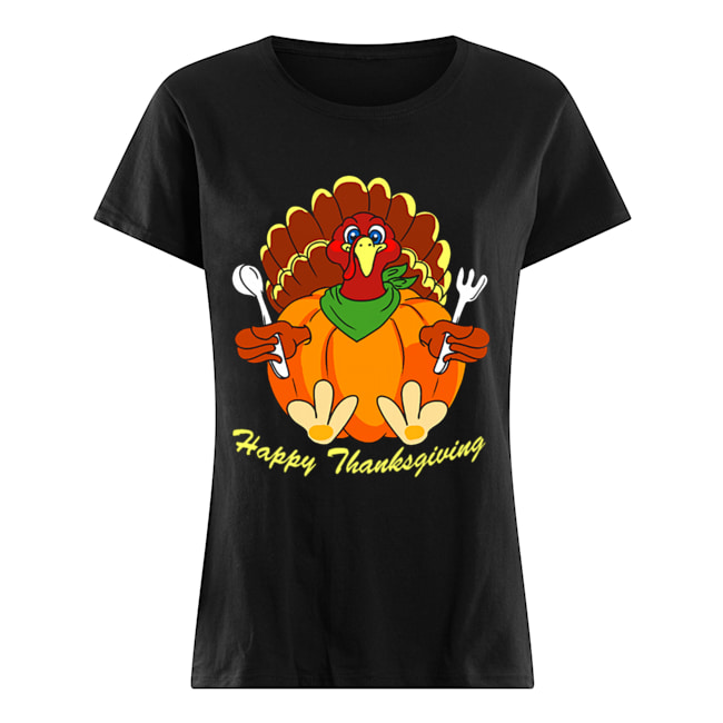 Happy Thanksgiving Hungry Turkey Holding Shirt Classic Women's T-shirt