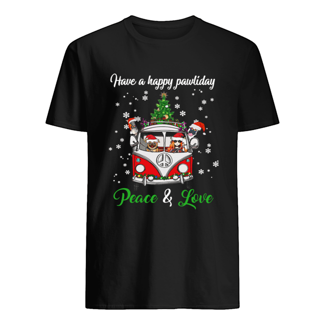 Have a happy pawlidays peace and love girl hippie and Dogs Christmas shirt