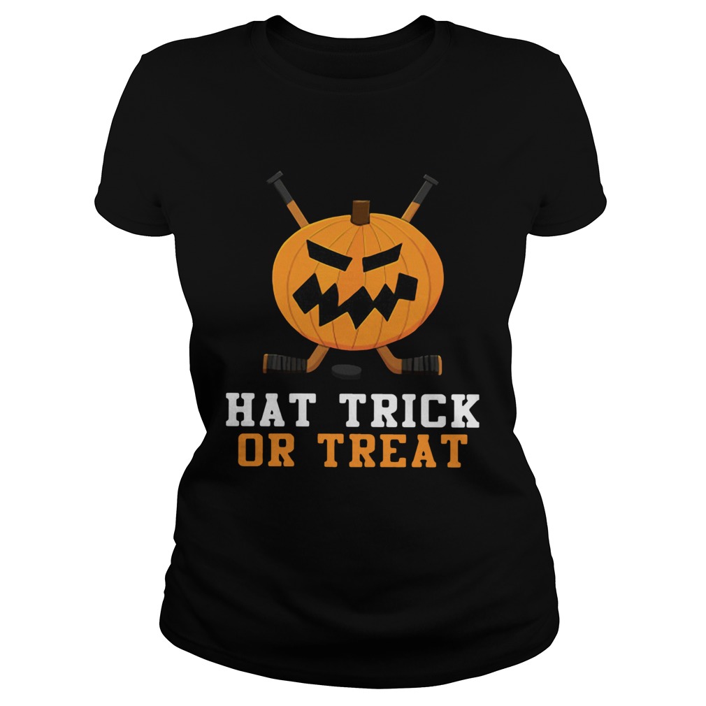 Hockey Pumpkin Hat Trick Or Treat Halloween Shirt Classic Ladies