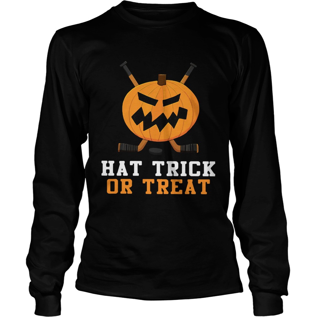 Hockey Pumpkin Hat Trick Or Treat Halloween Shirt LongSleeve
