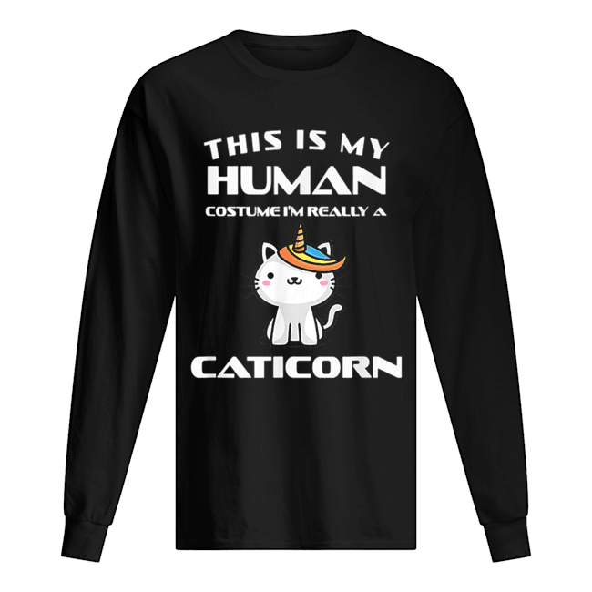 Human Halloween Caticorn Costume Cat Fun Gift Long Sleeved T-shirt 