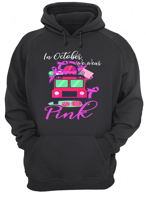 In October We Wear Bus Pink Pumpkin Breast Cancer Halloween T-Shirt Unisex Hoodie