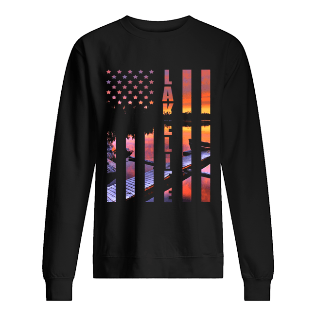 Lake Life US Flag Dock Sunset Wakeboarder Boat T-Shirt Unisex Sweatshirt