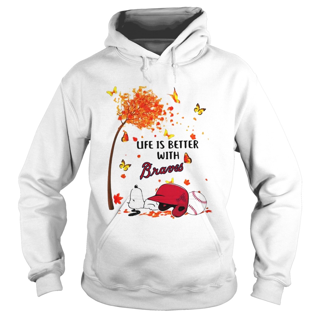 Life is better with Braves Snoopy sleeping under autumn tree Hoodie
