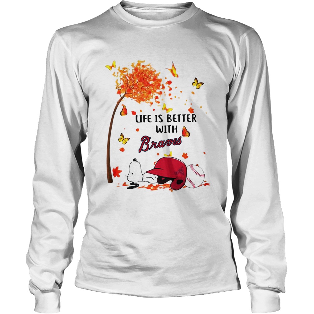 Life is better with Braves Snoopy sleeping under autumn tree LongSleeve