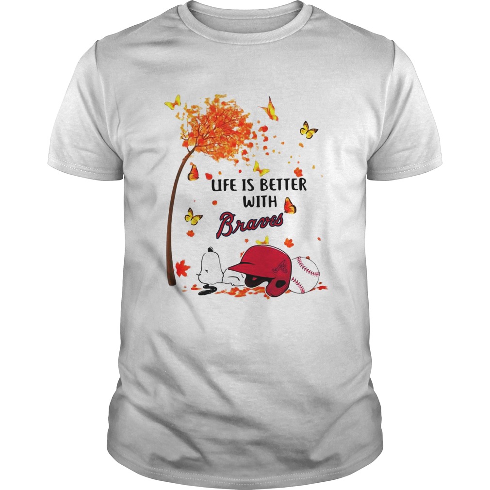 Life is better with Braves Snoopy sleeping under autumn tree shirt