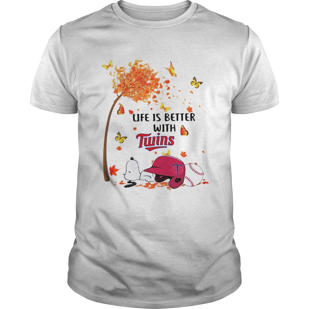 Life is better with Minnesota Twins Snoopy sleeping under autumn tree shirt