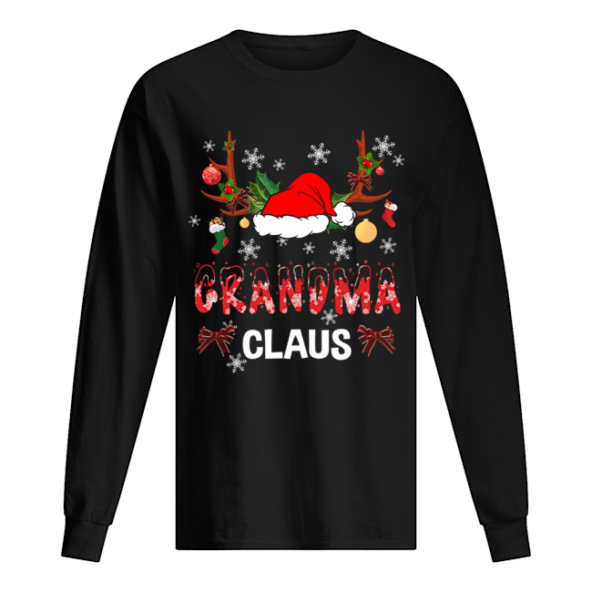 Merry Christmas Grandma Claus Hat Santa T-Shirt Long Sleeved T-shirt 