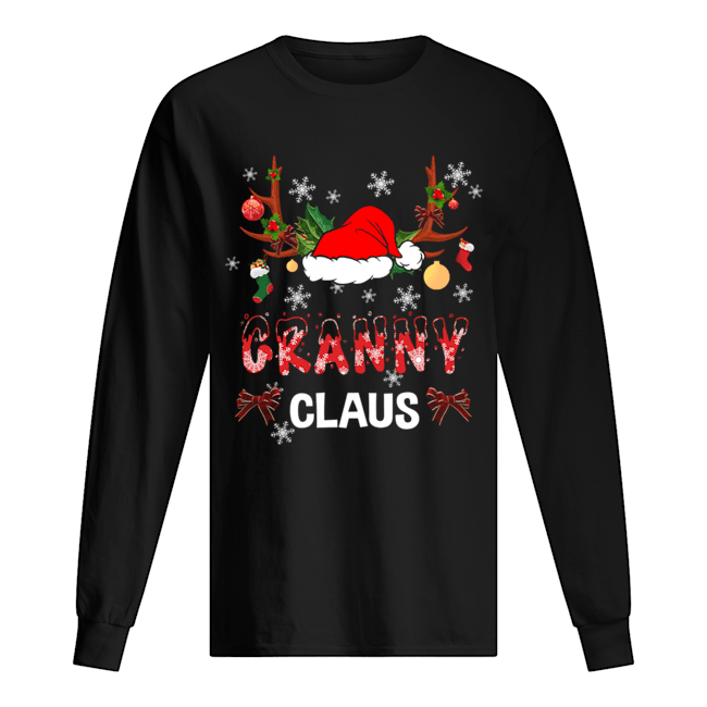 Merry Christmas Granny Claus Hat Santa T-Shirt Long Sleeved T-shirt 
