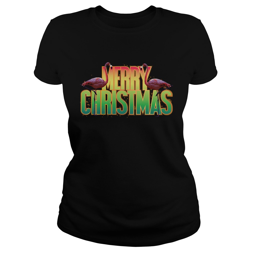 Merry Christmas Pink Flamingo Holiday Graphic Shirt Classic Ladies