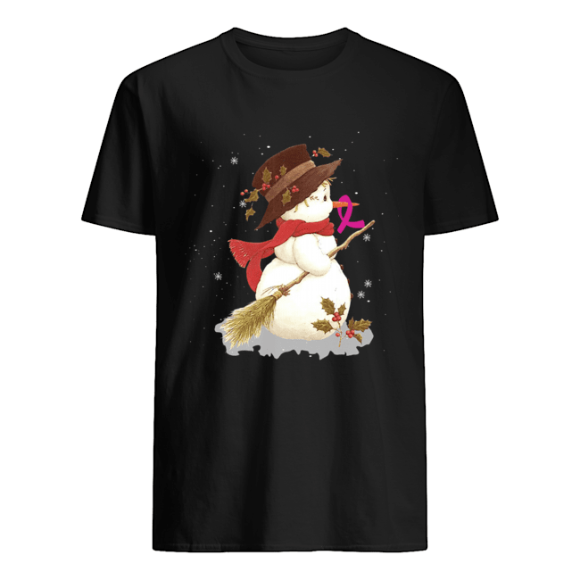 Merry Christmas Snowman Breast Cancer T-Shirt