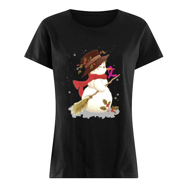 Merry Christmas Snowman Breast Cancer T-Shirt Classic Women's T-shirt