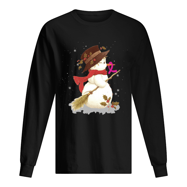 Merry Christmas Snowman Breast Cancer T-Shirt Long Sleeved T-shirt 