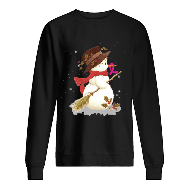 Merry Christmas Snowman Breast Cancer T-Shirt Unisex Sweatshirt