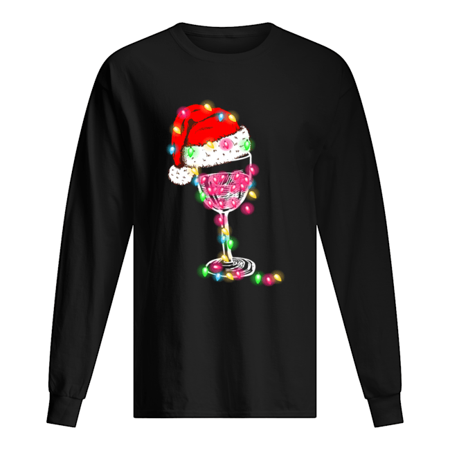 Merry Christmas Wine Glass Color Light Funny Wine Lover Gift T-Shirt Long Sleeved T-shirt 