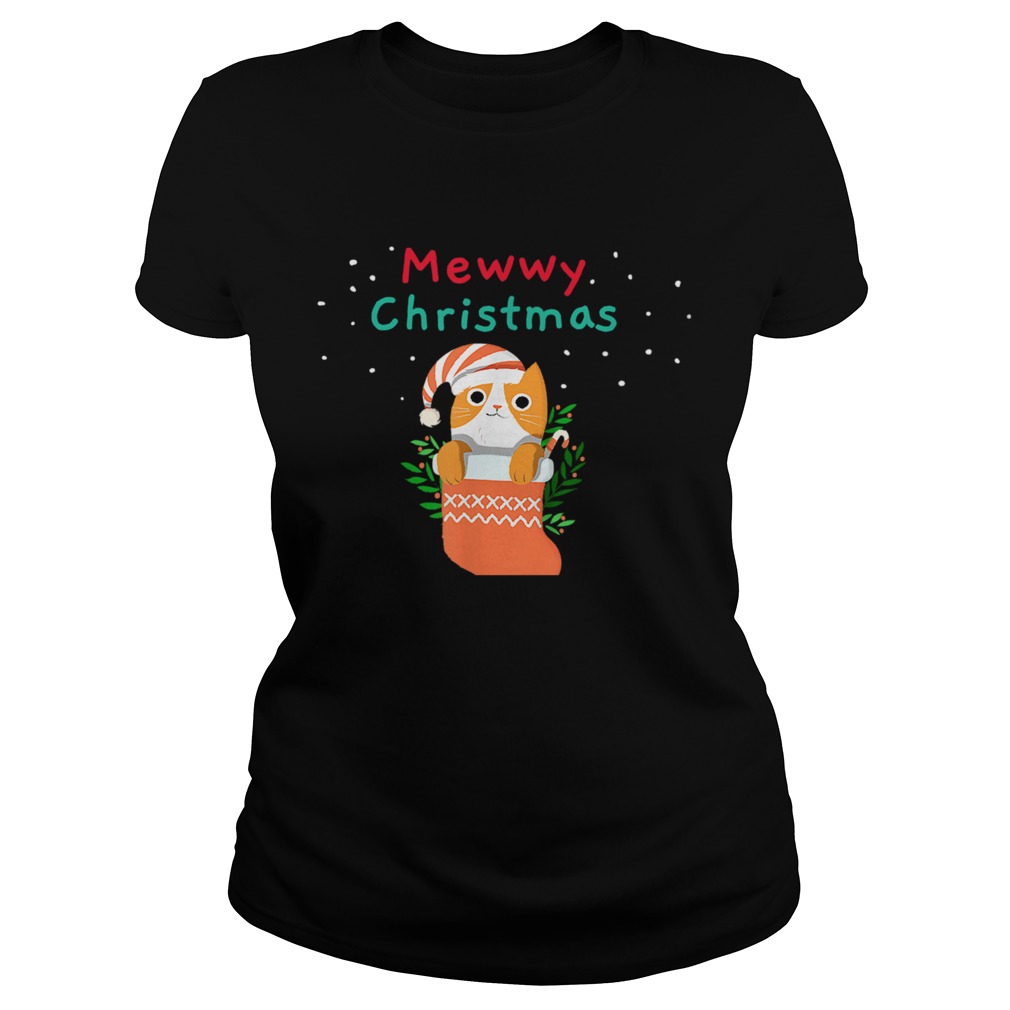 Mewwy Christmas Funny Ginger Tuxie Kitty Cat Lovers Holiday TShirt Classic Ladies