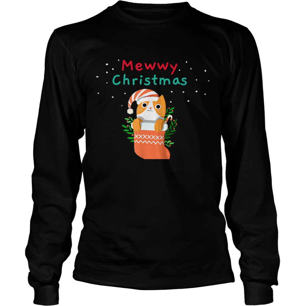 Mewwy Christmas Funny Ginger Tuxie Kitty Cat Lovers Holiday TShirt LongSleeve