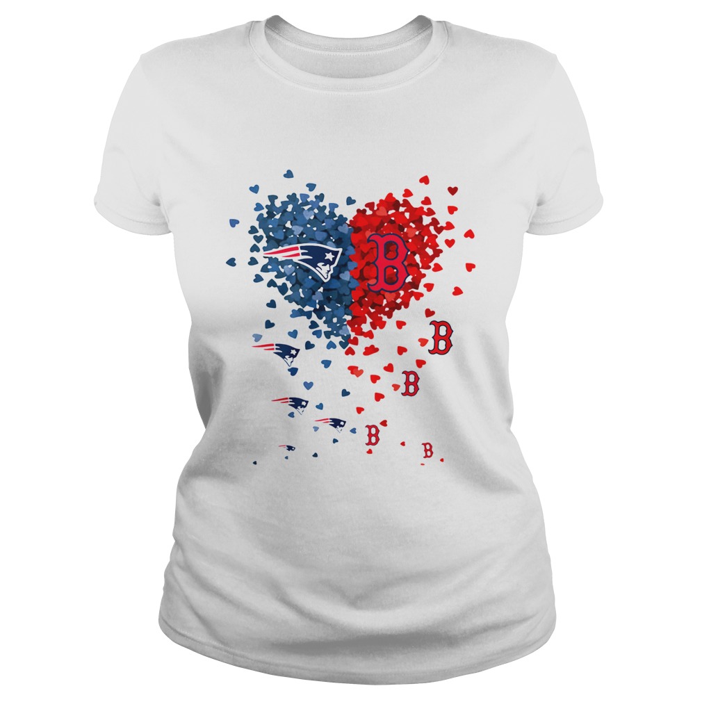 New England Patriots And Boston Red Sox Tiny Hearts Shape Shirt Classic Ladies