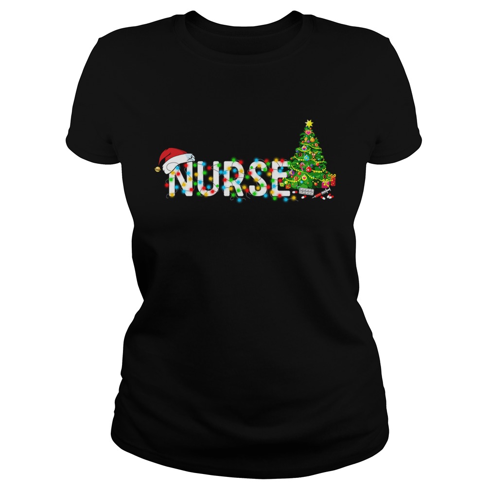 Nurse Christmas Tree Santa Claus Gift TShirt Classic Ladies