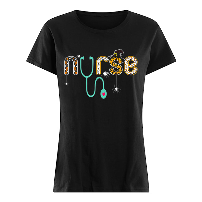 Nurse Halloween Spider Witch hat ghost Stethoscope Classic Women's T-shirt