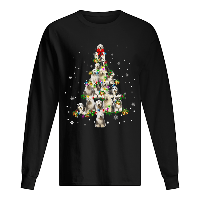Old English Sheepdog Christmas Tree T-Shirt Long Sleeved T-shirt 