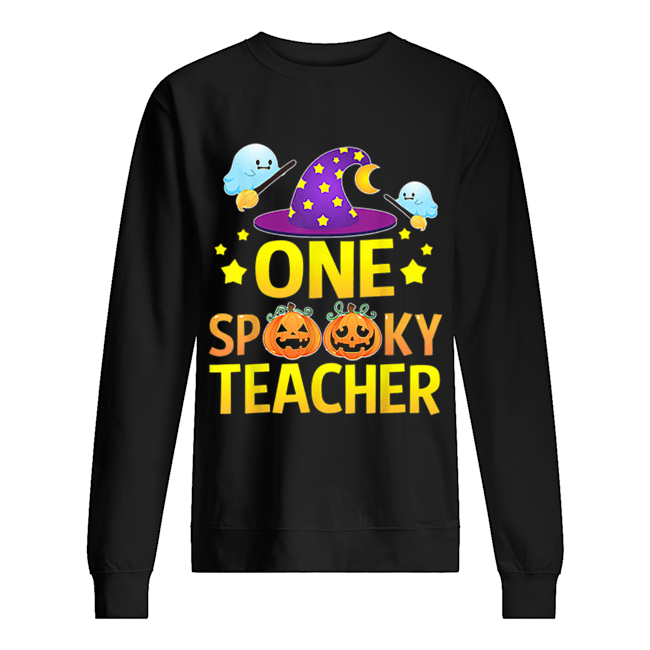 One Spooky Teacher Halloween Gifts Ghost Witch Hat Unisex Sweatshirt