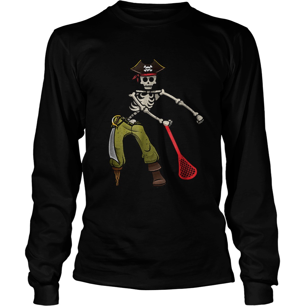 Pirate Skeleton Lacrosse Halloween Floss Dance Kids LongSleeve