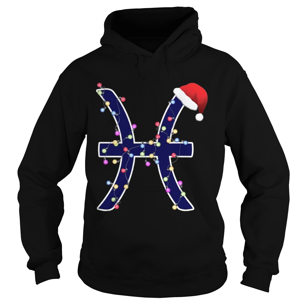 Pisces Zodiac Sign In Christmas Lights And Santas Hat T Shirt Hoodie
