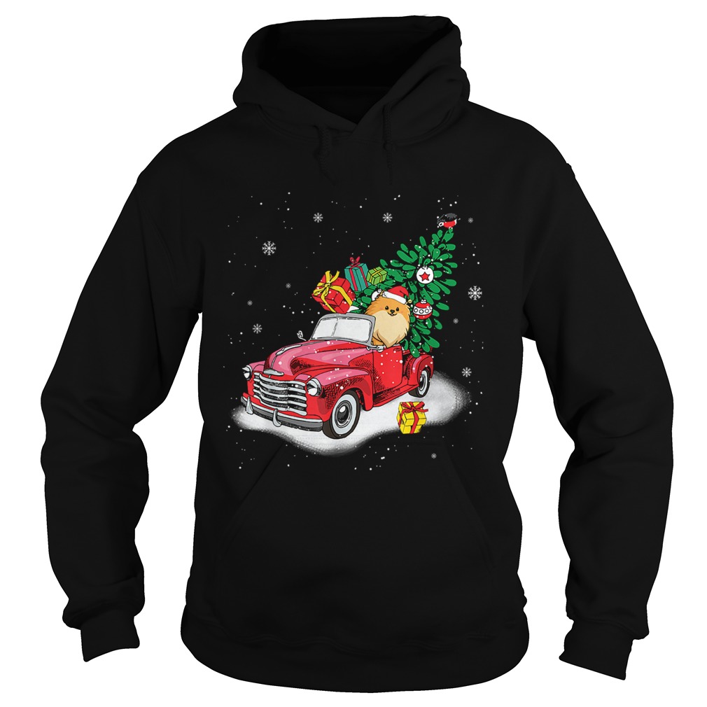 Pomeranian Rides Red Truck Christmas Tree Xmas Gifts TShirt Hoodie