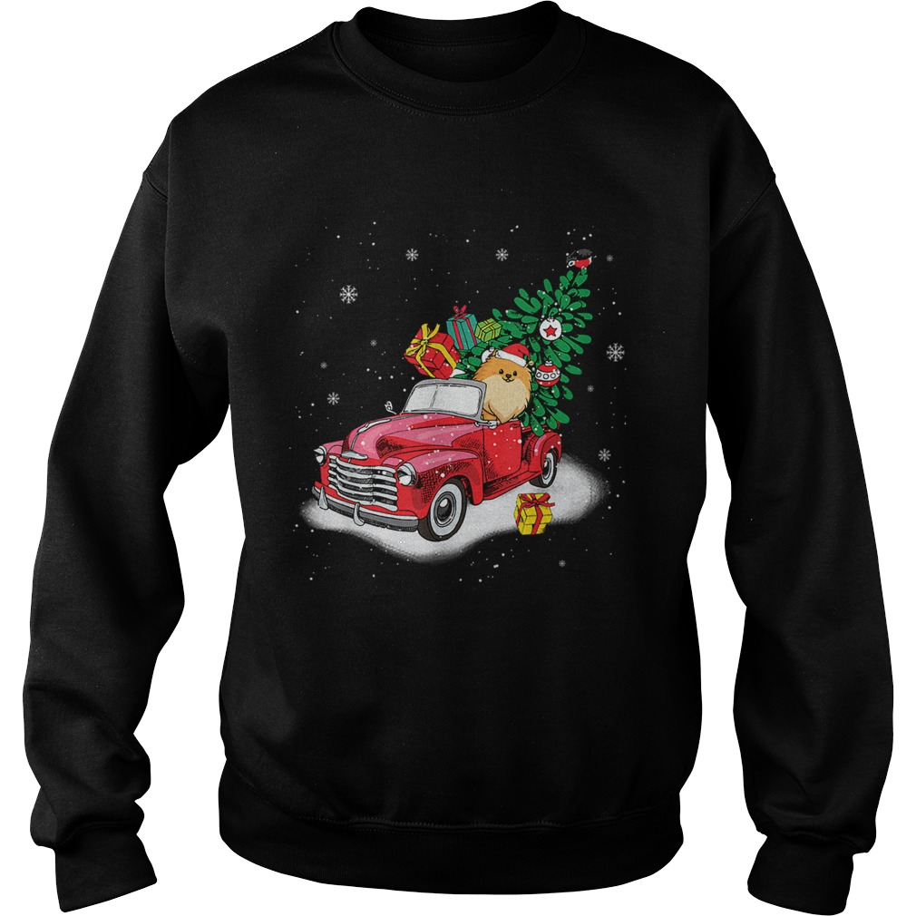 Pomeranian Rides Red Truck Christmas Tree Xmas Gifts TShirt Sweatshirt
