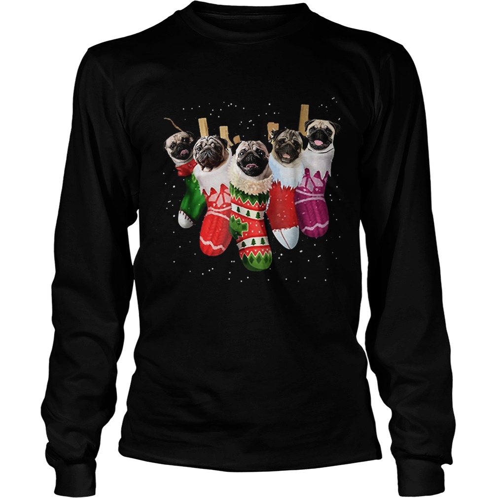 Pug Christmas Socks Funnys Xmas Vintage Cute Gift TShirt LongSleeve