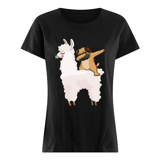 Pug Dabbing Rides Llama Ugly Christmas T-Shirt Classic Women's T-shirt