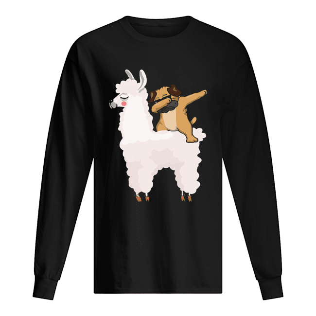Pug Dabbing Rides Llama Ugly Christmas T-Shirt Long Sleeved T-shirt 