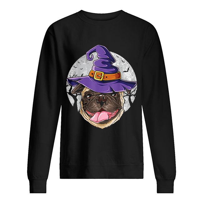 Pug Witch Hat Funny Halloween Gifts Dog Unisex Sweatshirt