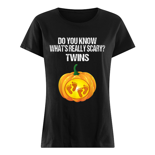 Pumpkin Belly Pregnancy Announcement Halloween Twins Classic Women's T-shirt