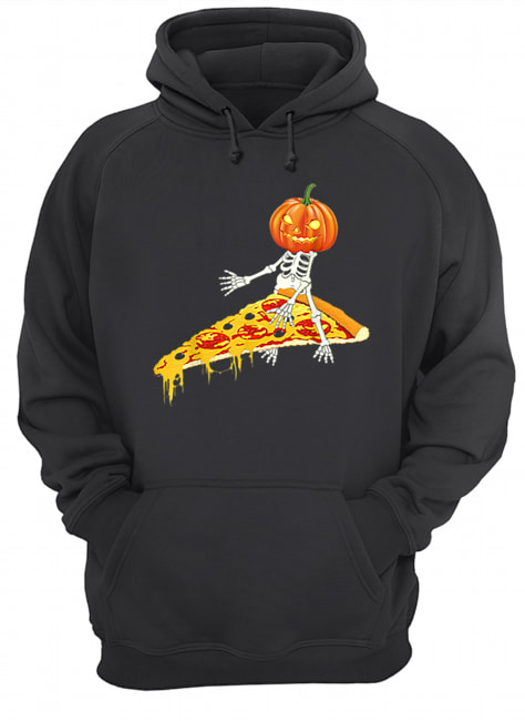 Pumpkin Skeleton Riding a Pizza Halloween Unisex Hoodie