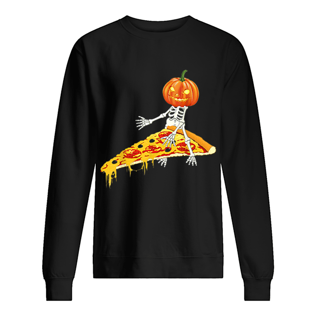 Pumpkin Skeleton Riding a Pizza Halloween Unisex Sweatshirt