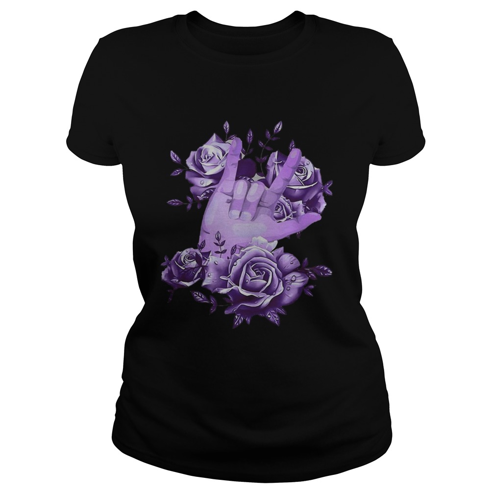 Rock N Roll Sign Language Purple Roses Shirt Classic Ladies