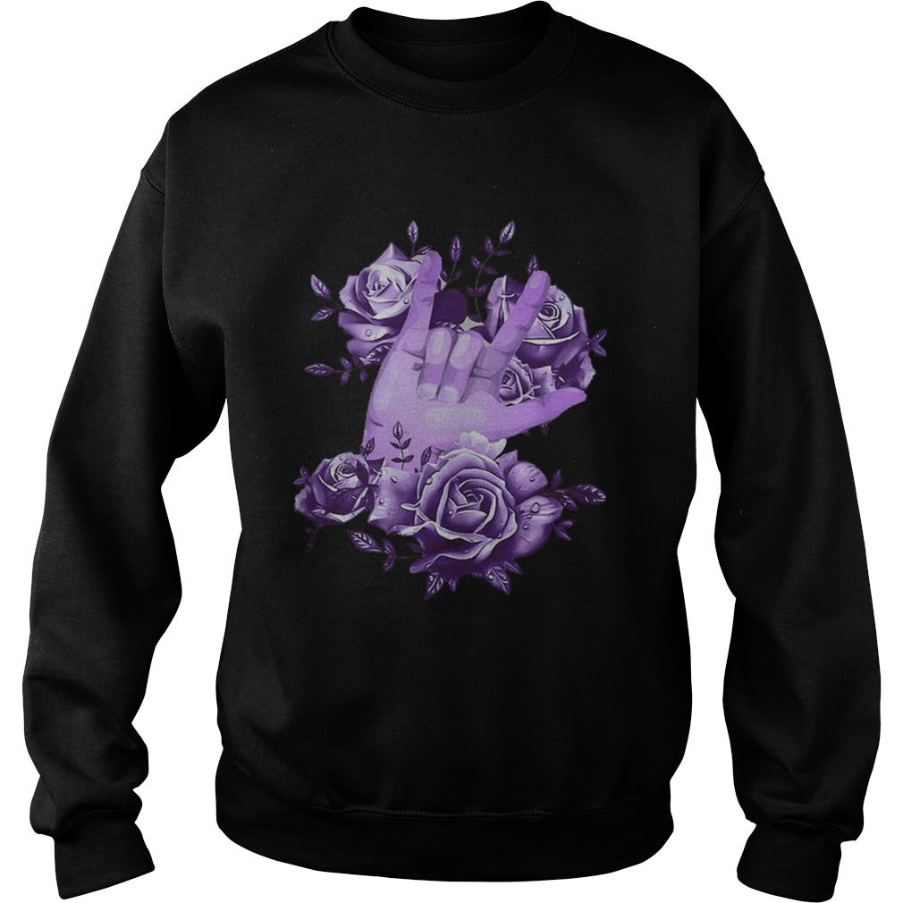 Rock N Roll Sign Language Purple Roses Shirt Sweatshirt