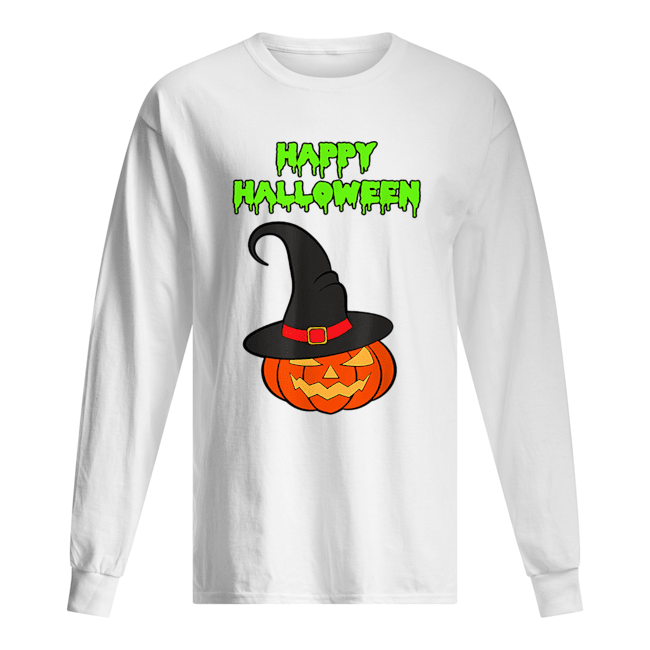 Scary Happy Halloween Pumpkin Witch Hat Long Sleeved T-shirt 
