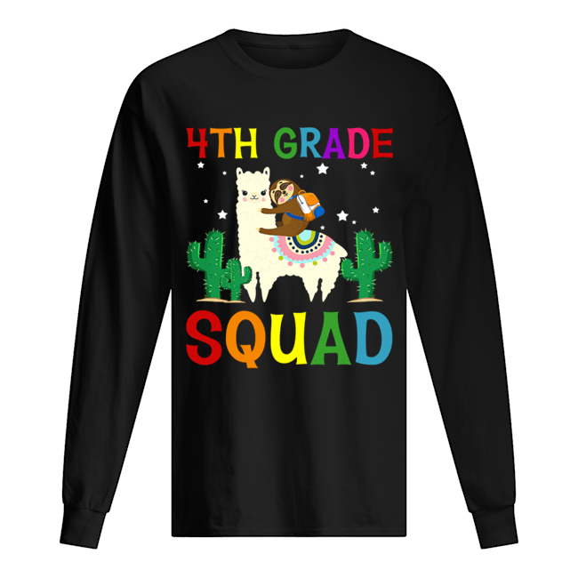 Sloth Riding Llama 4th Grade Squad Back To School T-Shirt Long Sleeved T-shirt 