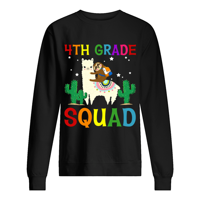 Sloth Riding Llama 4th Grade Squad Back To School T-Shirt Unisex Sweatshirt