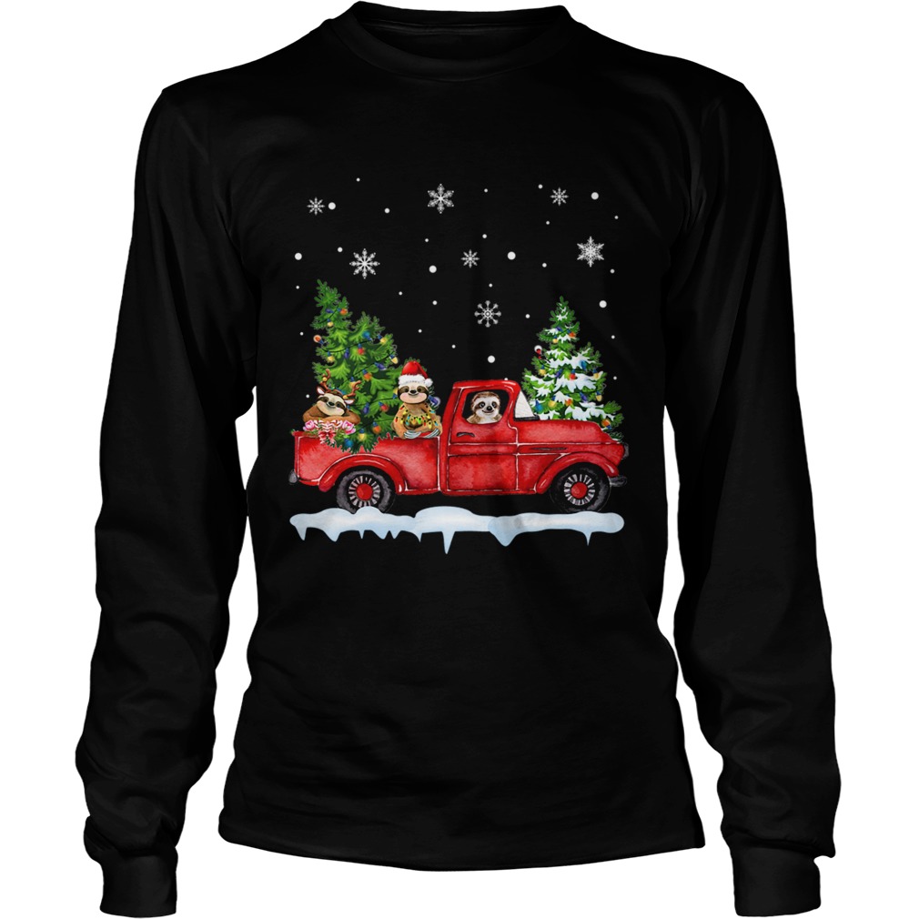 Sloth With Red Truck Christmas Holiday Gift TShirt LongSleeve
