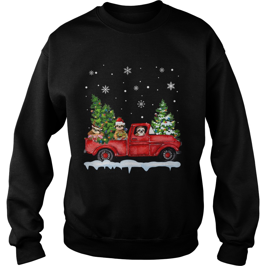 Sloth With Red Truck Christmas Holiday Gift TShirt Sweatshirt
